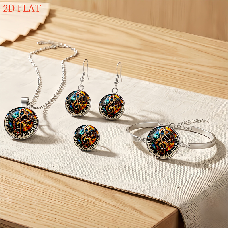 Women's 5pcs Music-Themed Necklace, Earrings, Brooch, Bracelet Set